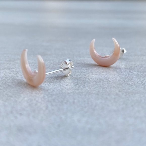 Boho Sterling/Vermeil Crescent Moon Shell Earrings - Picture 2 of 4